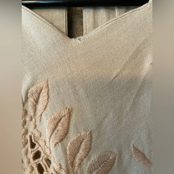 Vintage Original Franklin Embroidered Cutouts Shift Wiggle Dress M Linen Beige - Picture 7 of 16